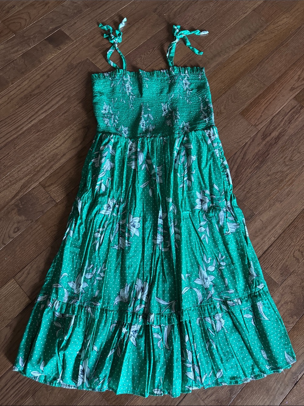 Draper James Green Floral Smocked Dress